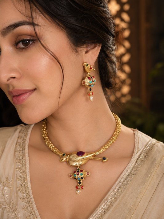 TOTAPARI GOLD PLATED NECKLACE SET WITH EARRINGS