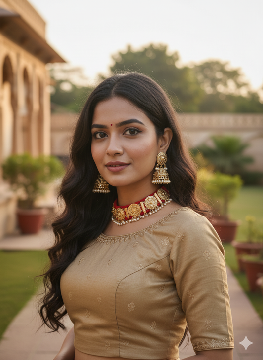 BAISA GOLD PLATED HANDMADE THREAD NECKLACE SET WITH EARRINGS