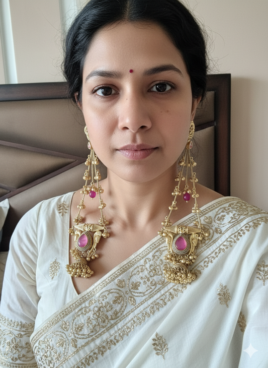DHARA LONG PINK GHOONGROO KASHMIRI EARRINGS