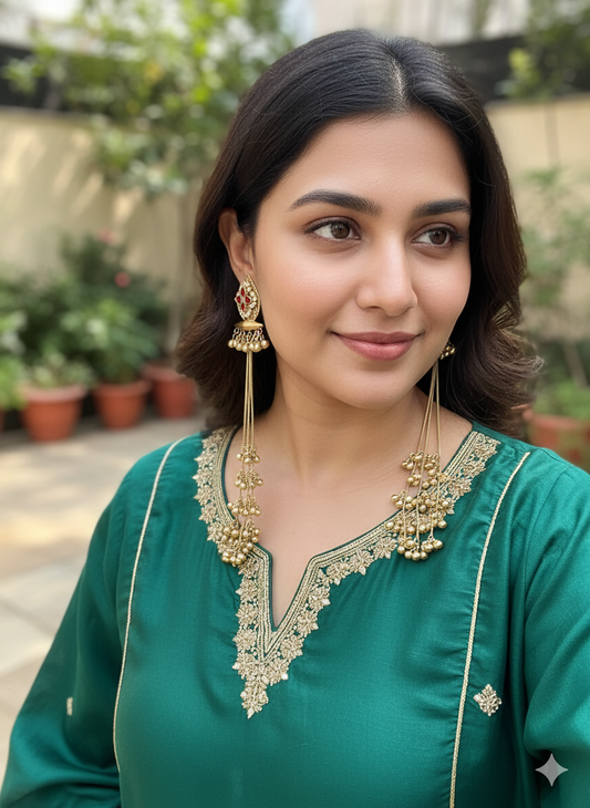 JHALAK RED KUNDAN LONG KASHMIRI EARRINGS FOR WOMEN
