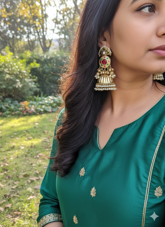 KASHI GOLD PLATED PREMIUM QUALITY RED EARRINGS