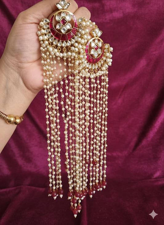 BARKHA SNOWFALL LONG RUBY EARRINGS FOR WOMEN