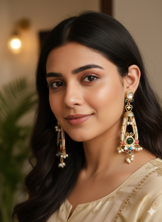 GULAB GOLD PLATED NAVRATAN EARRINGS FOR WOMEN