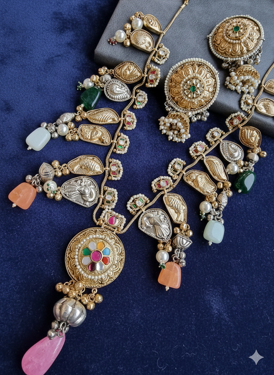 KOHINOOR KASHMIRI LONG PRIMIUM NECKLACE WITH EARRINGS