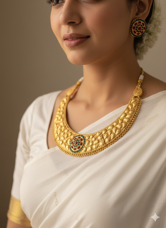 GOLD PLATED PADMAVAT NECKLACE SET WITH EARRINGS FOR WOMEN