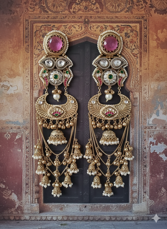 RASIYA PINK DOUBLET STATEMENT KASHMIRI EARRINGS FOR WOMEN