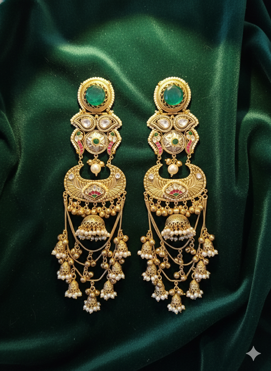 RASIYA GREEN DOUBLET STATEMENT KASHMIRI EARRINGS FOR WOMEN