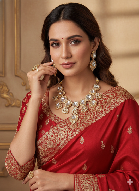 NOOR E CHAND KUNADN GOLD PLATED NECKLACE SET FOR WOMEN