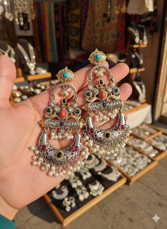 ADITI LONG DUALTONE EARRINGS FOR WOMEN