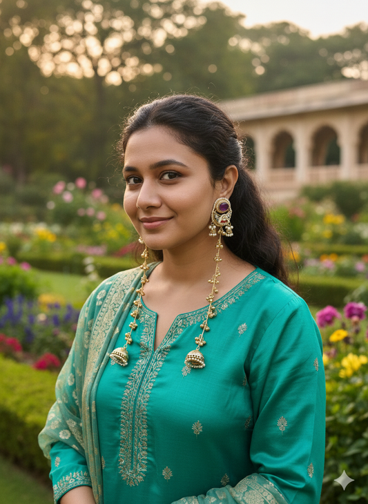 PAHELI LONG GHOONGROO PURPLE DOUBLET KASHMIRI EARRINGS