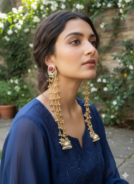 SHASHA LONG KASHMIRI GHOONGROO EARRINGS FOR WOMEN