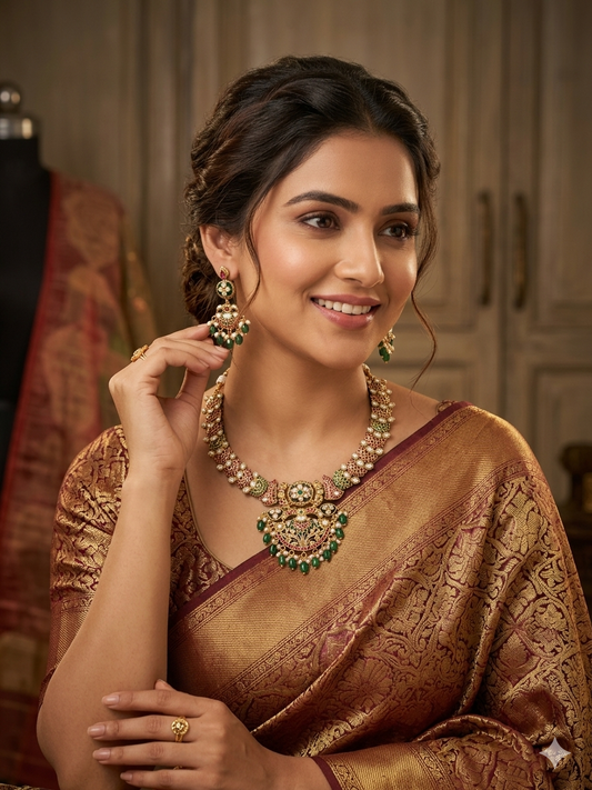 AKARI HERITAGE GOLDPLATED KUNDAN NECKLACE SET WITH EARRINGS