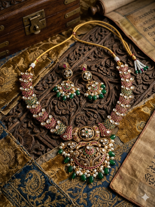 AKARI HERITAGE GOLDPLATED KUNDAN NECKLACE SET WITH EARRINGS