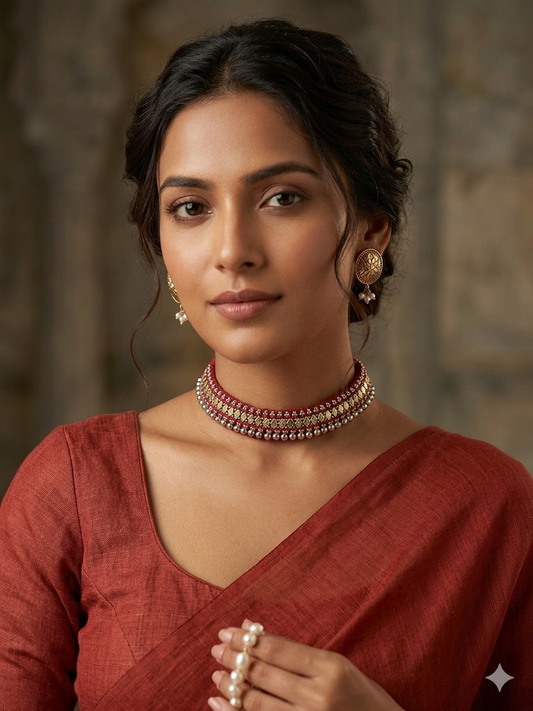 RADHIKA DUALTONE THREAD BRASS NECKLACE WITH EARRINGS FOR WOMEN