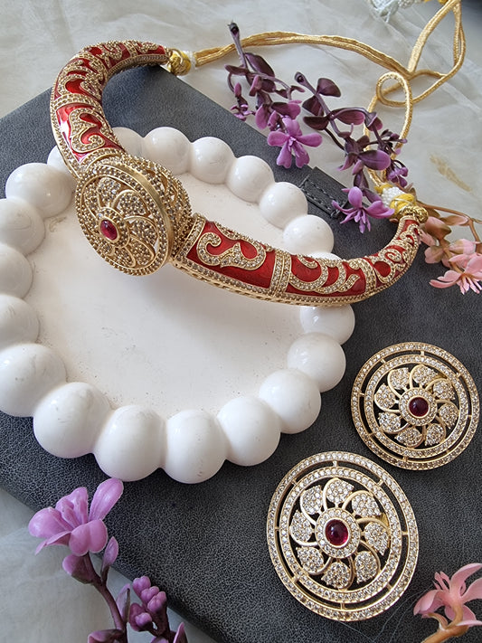 SAJNI RED MEENAKARI HASLI WITH EARRINGS