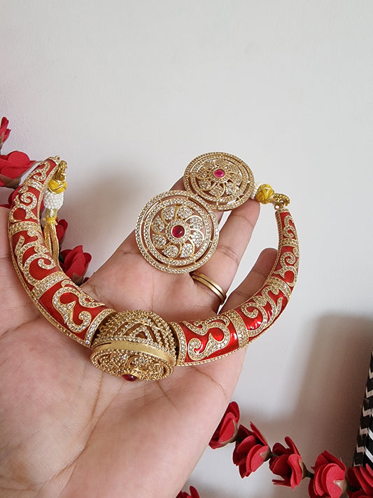 SAJNI RED MEENAKARI HASLI WITH EARRINGS