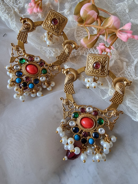AAVYA GOLD PLATED NAVRATAN EARRINGS FOR WOMEN