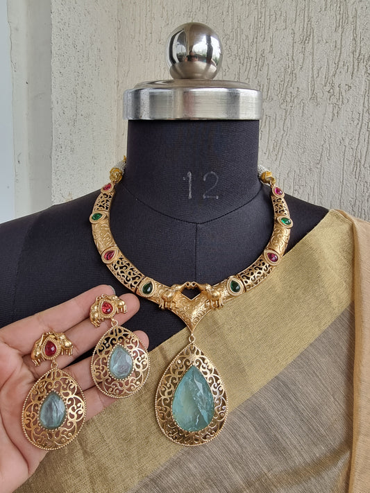 SWARA MINT DOUBLET GOLD PLATED NACKLACE SET WITH EARRINGS