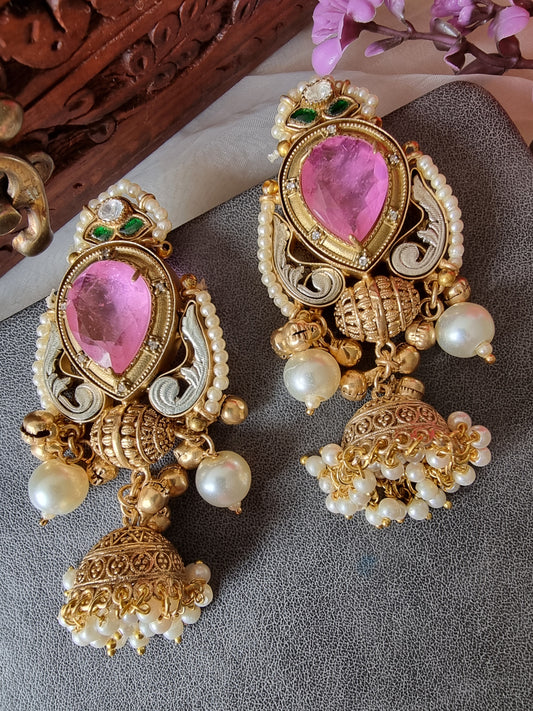SHARMILI PINK DOUBLET KASHMIRI GHOONGROO EARRINGS