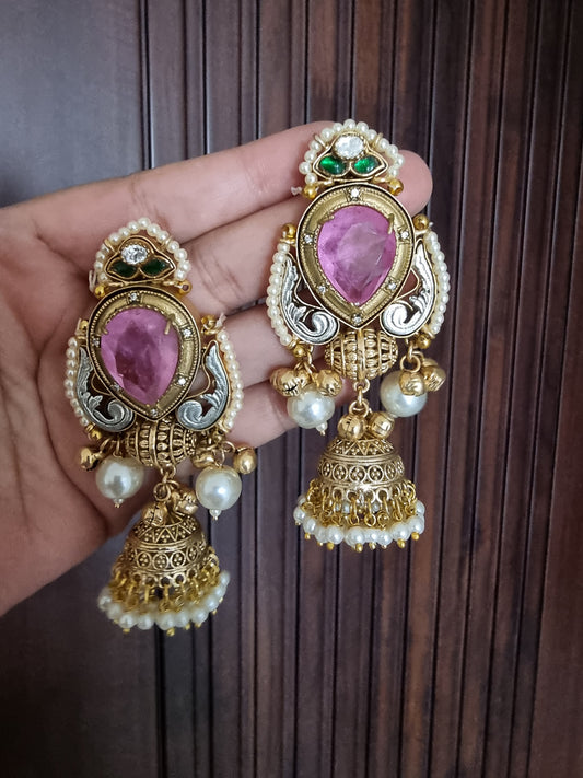 SHARMILI PINK DOUBLET KASHMIRI GHOONGROO EARRINGS