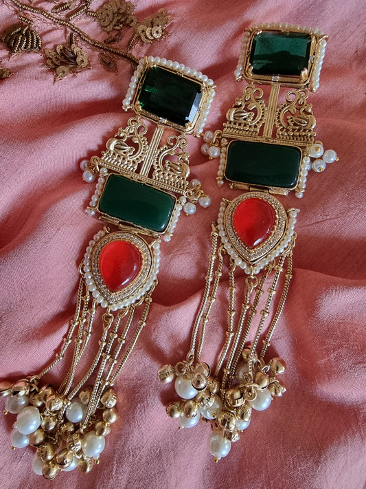 RAJUL RED GREEN KASHMIRI GHOONGROO EARRINGS
