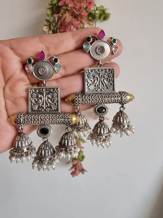 KEHKASH DUAL TONE LONG MULTI COLOR EARRINGS FOR WOMEN