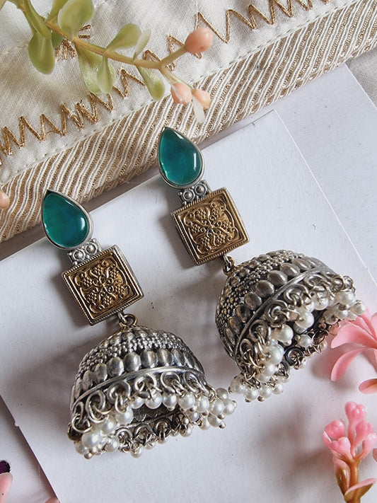 SHAMA DUALTONE LONG BRASS JHUMKA EARRINGS