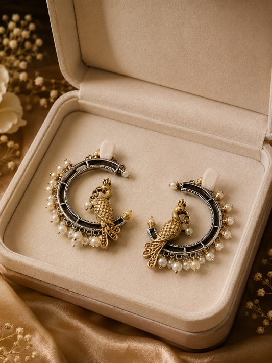 GOLDEN BIRD PEARLS EARRINGS FOR WOMEN