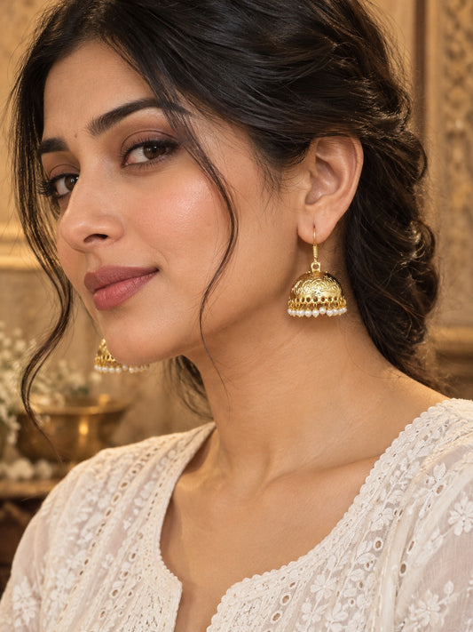 ALBELI GOLD PLATED SMALL BRASS JHUMKI