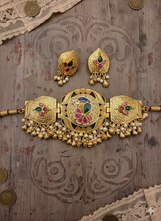 TRISHIKA GOLDPLATED CHOKER SET WITH EARRINGS FOR WOMEN