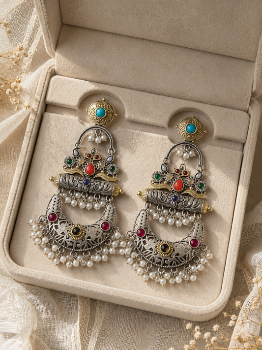 ADITI LONG DUALTONE EARRINGS FOR WOMEN