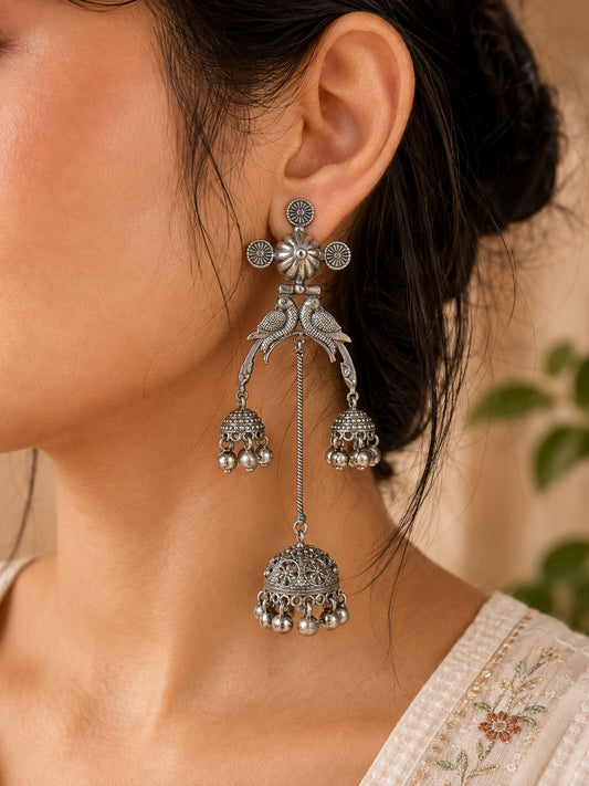 CHIRAIYA OXIDIZED BRASS LIGHT WEIGHT LONG KASHMIRI EARRINGS