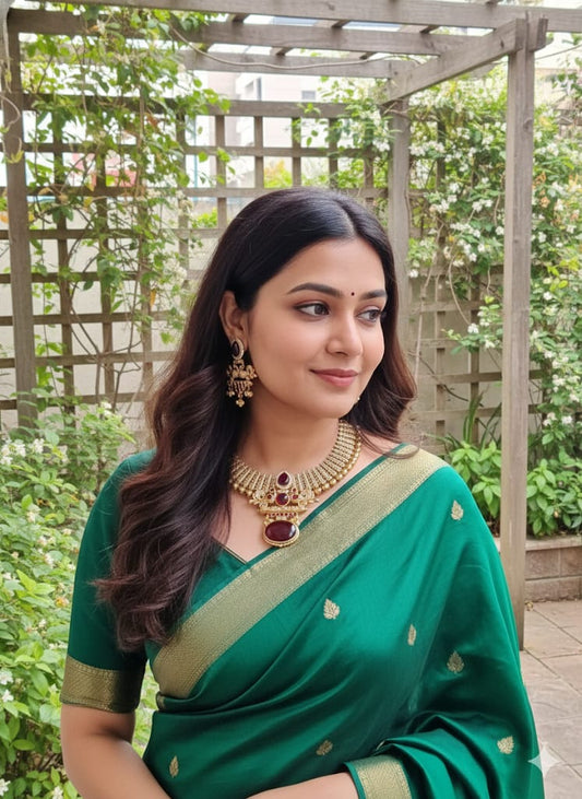 RAMYA 24 CARAT GOLD PLATED RED NECKLACE SET WITH EARRINGS