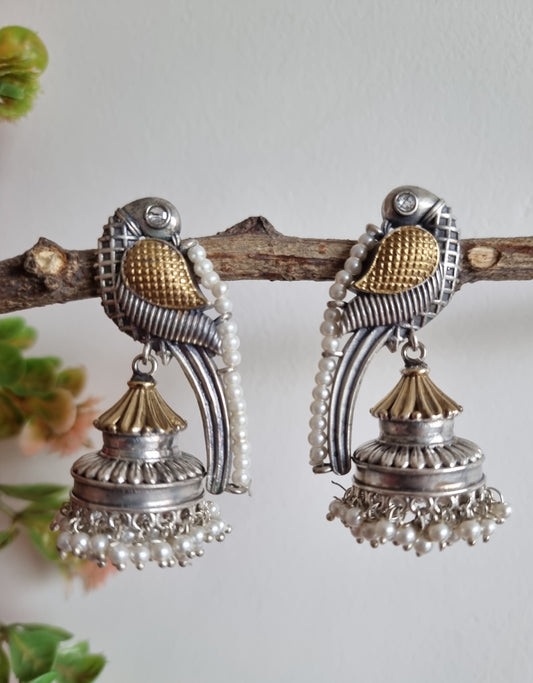Ruhi Bird 92.5 Silver Plated Jhumka