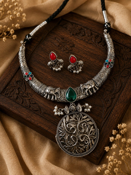 NOOR E CHAND SILVERPLATED NECKLACE WITH EARRINGS