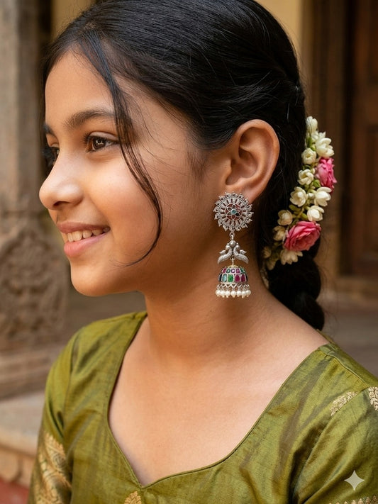 Chakra Jhumki 92.5 Silver plated earrings For Women
