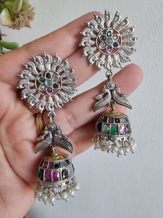 Chakra Jhumki 92.5 Silver plated earrings For Women