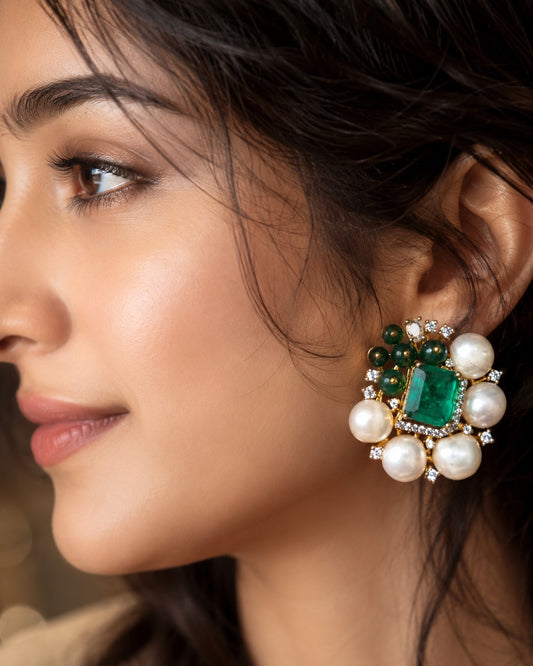 RASS REAL PEARLS DOUBLET PREMIUM GOLD PLATED EARRINGS