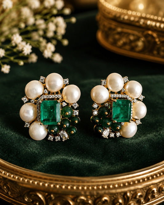 RASS REAL PEARLS DOUBLET PREMIUM GOLD PLATED EARRINGS