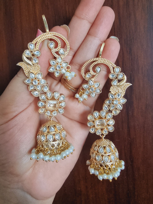 RIWAZ KUNDAN WHITE GOLD PLATED EARCUFF PAIR