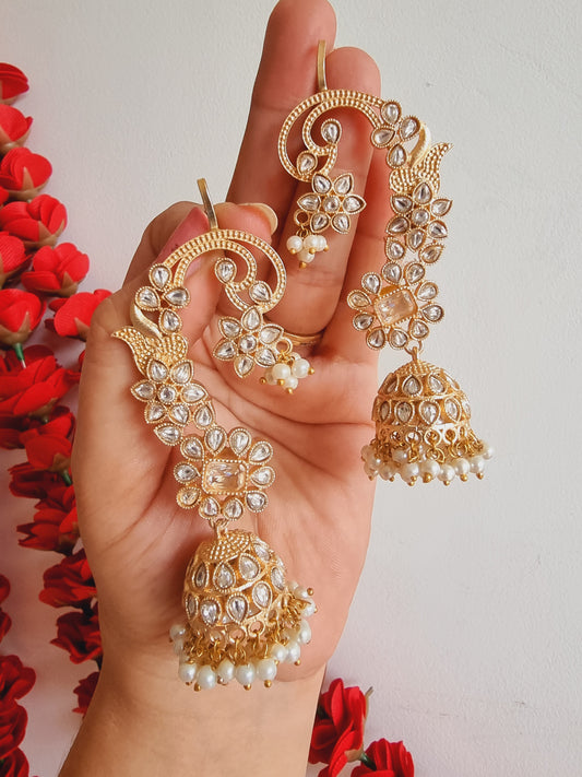 RIWAZ KUNDAN WHITE GOLD PLATED EARCUFF PAIR