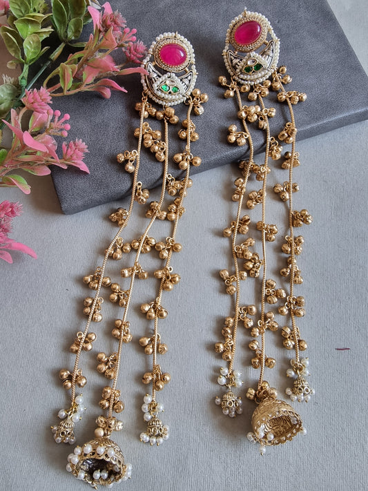 SHASHA LONG KASHMIRI GHOONGROO EARRINGS FOR WOMEN