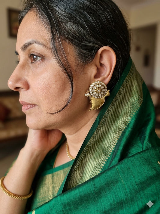 AMBIKA MATT GOLD PLATED WHITE EARRINGS FOR WOMEN