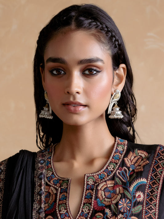 Ruhi Bird 92.5 Silver Plated Jhumka