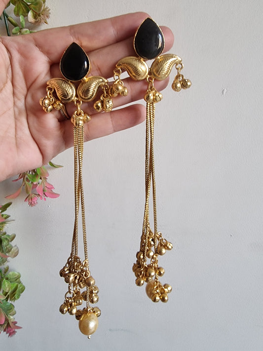 AMBI LONG BLACK KASHMIRI GHOONGROO EARRINGS FOR WOMEN