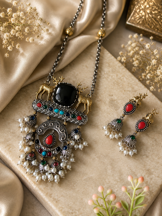MIYA OXIDIZED BRASS PENDENT SET FOR WOMEN