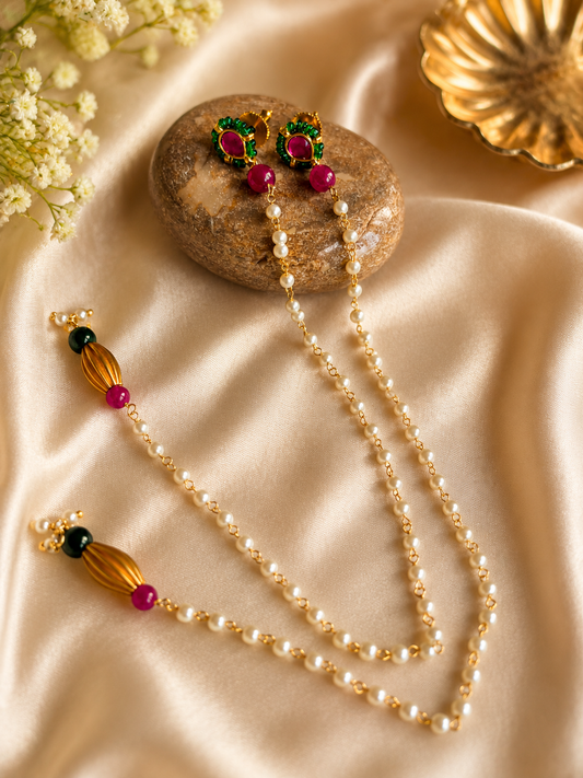 KAVERI LONG PEARLS KUNDAN EARRINGS