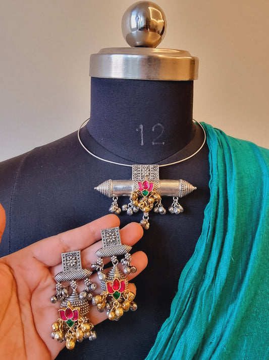 KAMLAWATI SILVER PLATED KUNDAN BRASS HASLI SET