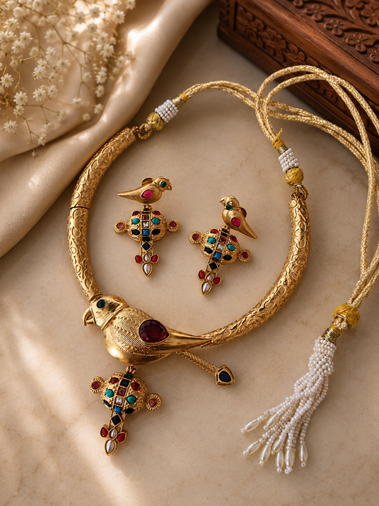 TOTAPARI  GOLD PLATED NECKLACE SET WITH EARRINGS