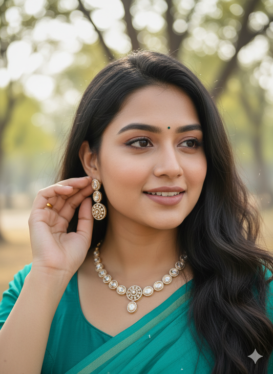 KAASVI  FINE KUNDAN NECKLACE SET WITH EARRINGS